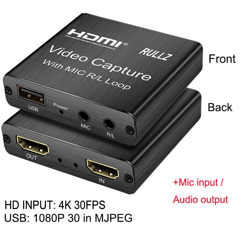 4K Graphics Capture Card HDMI To USB 2.0 3.0 Video Recording Box fr PS4 PC Phone Game Live Streaming Plate Camera Video Recorder.