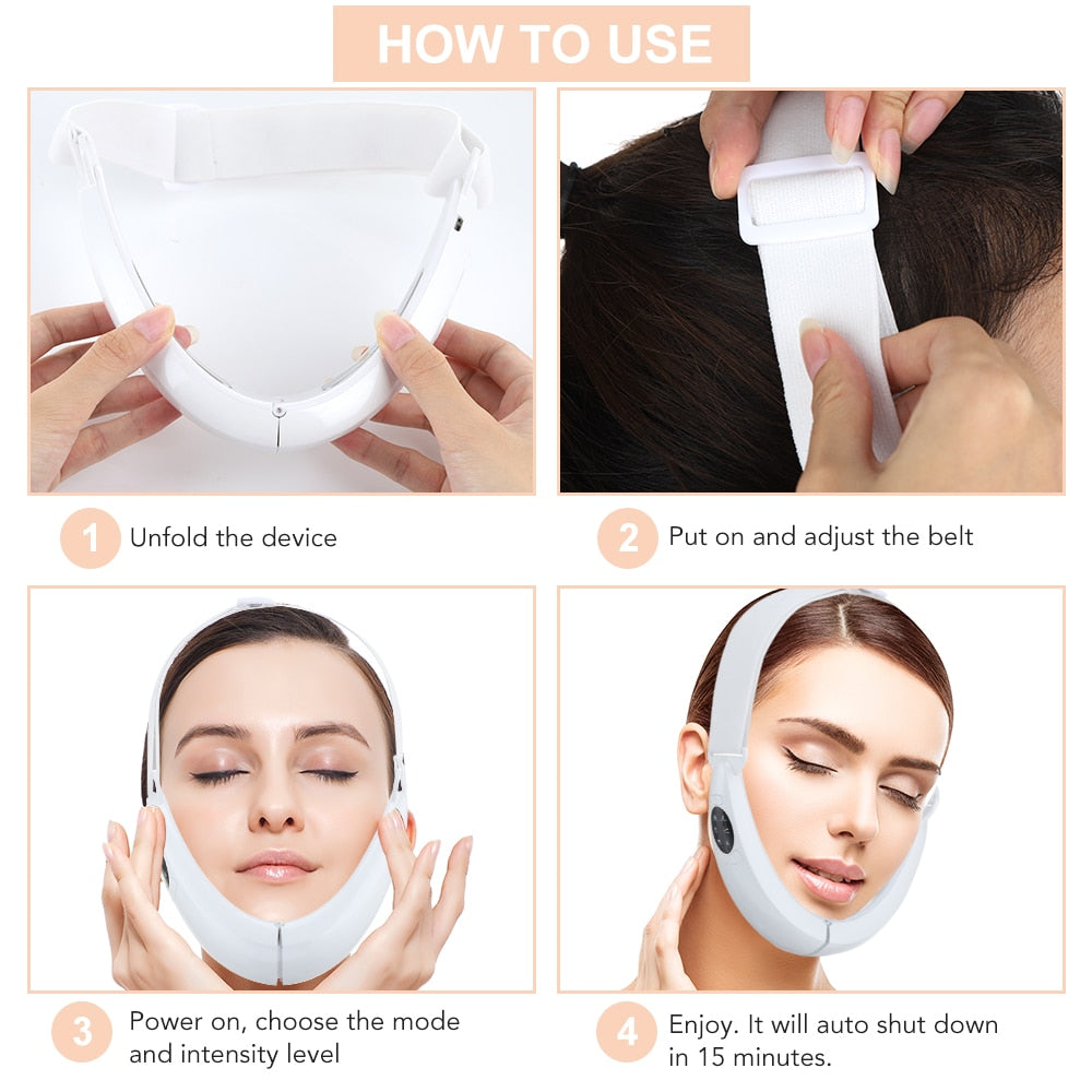 EMS Facial Lifting Device LED Photon Therapy Face Slimming Vibration Massager Double Chin V Line Lift Belt Cellulite Jaw Device.