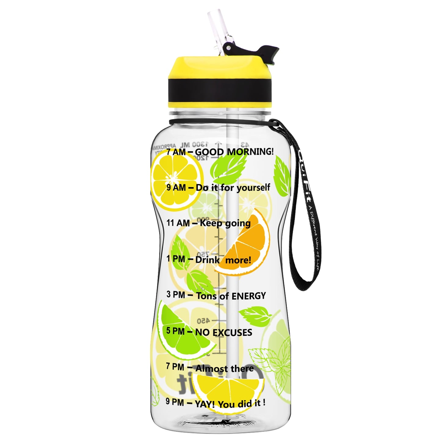 QuiFit 2L 1.3L 64OZ 43oz Tritan Water Bottle With Straw &amp; Time Markings BPA Free Portable Protein Shaker Sports GYM Drinking Jug