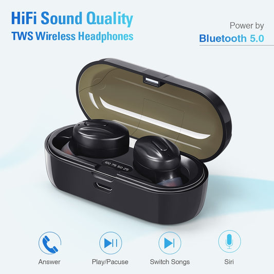 Bluetooth-Compatible V5.0 Earphones TWS True Wireless Headphones In-Ear Earbuds Waterproof Mini Headsets Stereo Sports Earpiece.