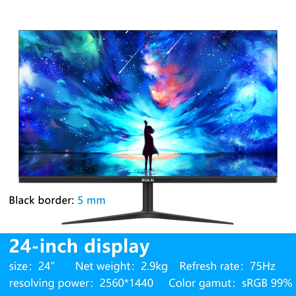 MUCAI 24/27 Inch 2K Monitor 75Hz Desktop PC Lcd QHD Display Gaming Flat Panel Screen Computer LED 2560*1440 HDMI/DP.