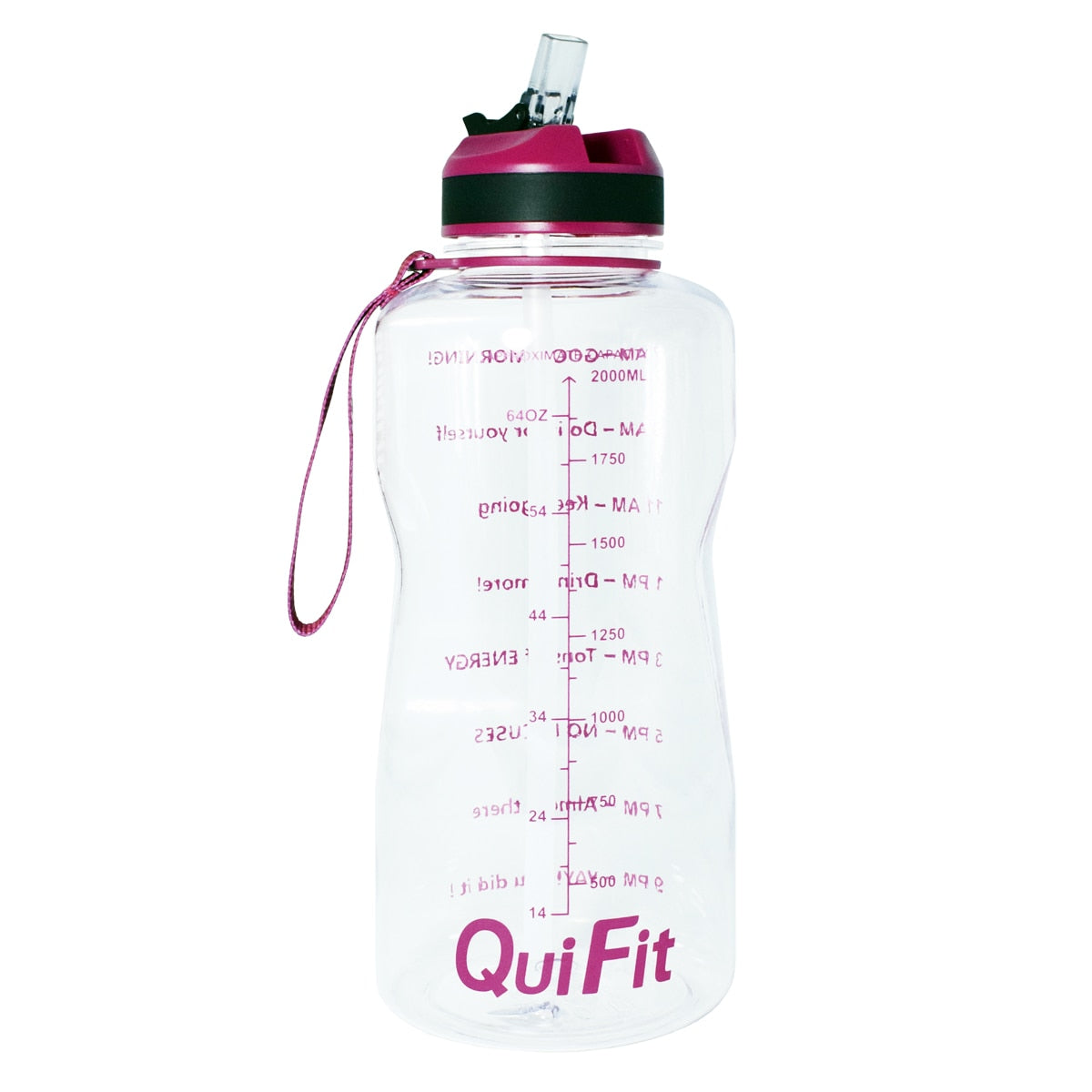 QuiFit 2L 1.3L 64OZ 43oz Tritan Water Bottle With Straw &amp; Time Markings BPA Free Portable Protein Shaker Sports GYM Drinking Jug