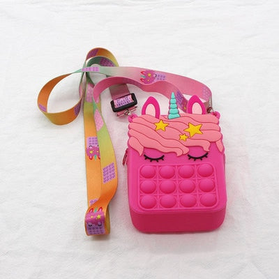 New Cute Unicorn Pop Dimple Messenger Bag Fidget Toy Push Anti Stress Children Toy Popites Keychain Wallet Girl Crossbody Pack.