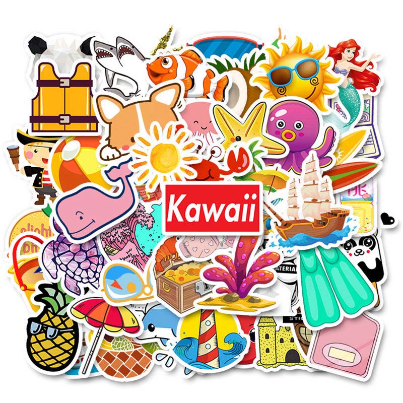 50PCS Cool Summer Vsco Stickers Pack Pink Girl Anime Stiker For Children On The Laptop Fridge Phone Skateboard Suitcase Sticker.