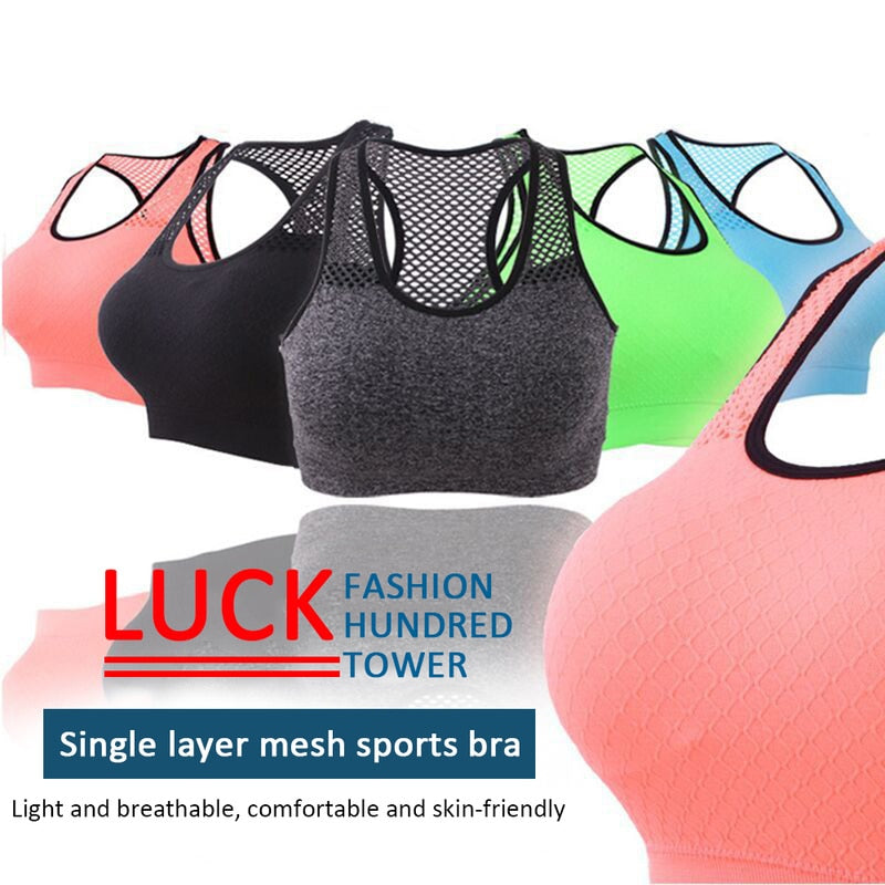 Sports Bra Women Yoga Running Workout Mesh Breathable Medium Supports Fitness Activity Bras Quick-Dry Compression Women Bras