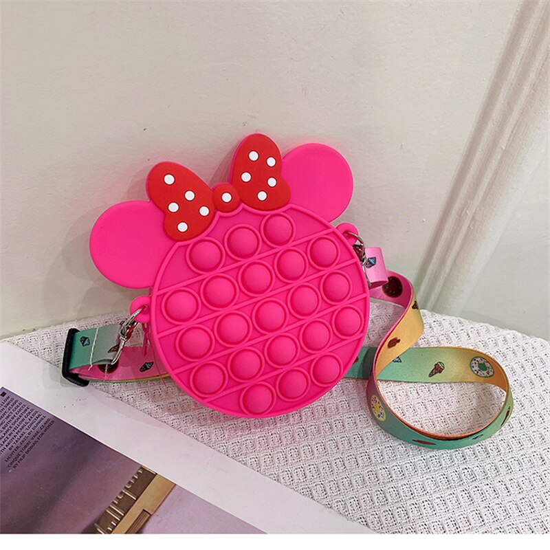 Pop It Minnie Toys Cute Color Bow Push Bubble Anti Stress Children Bags Women Antistress Popit Squishy Squeeze Toy Girls Gifts.