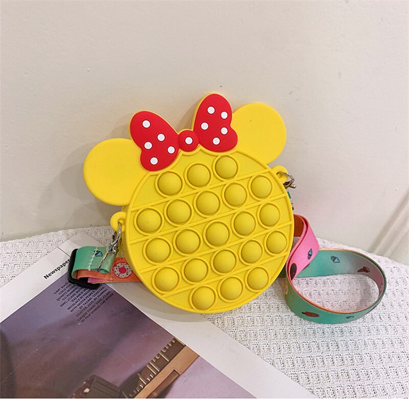 Pop It Minnie Toys Cute Color Bow Push Bubble Anti Stress Children Bags Women Antistress Popit Squishy Squeeze Toy Girls Gifts.