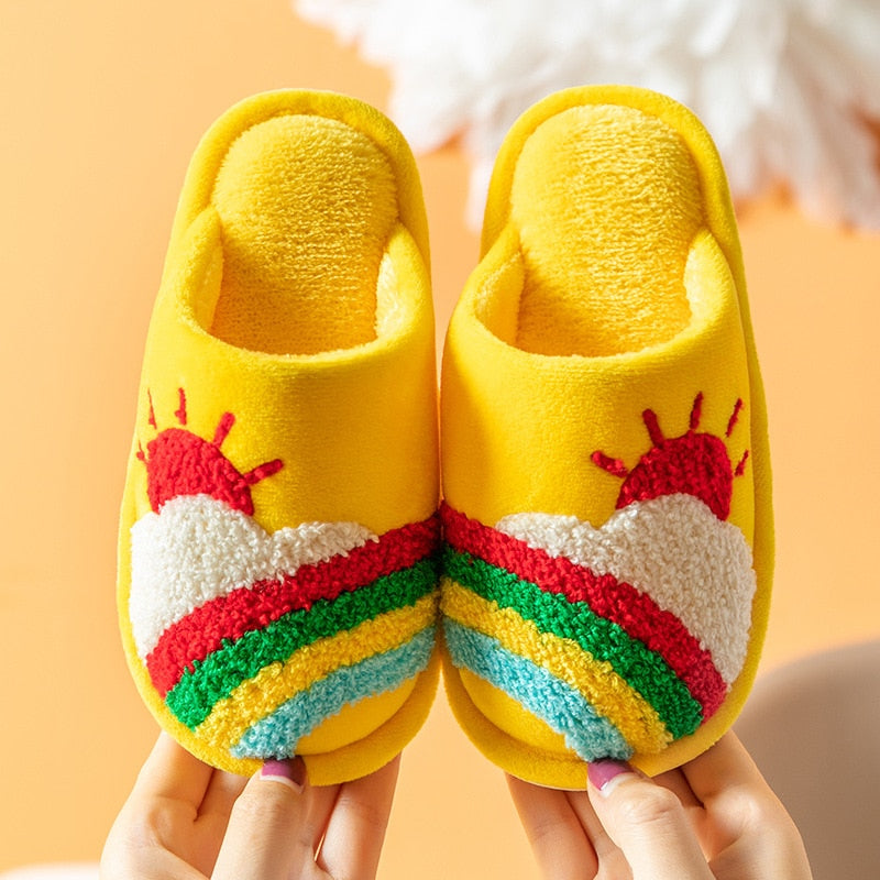 Winter Rainbow Kids Slippers For Grils Boys Indoor Shoes Baby Girl Fur Slides Cotton Flip Flop New Warm House Children Slippers
