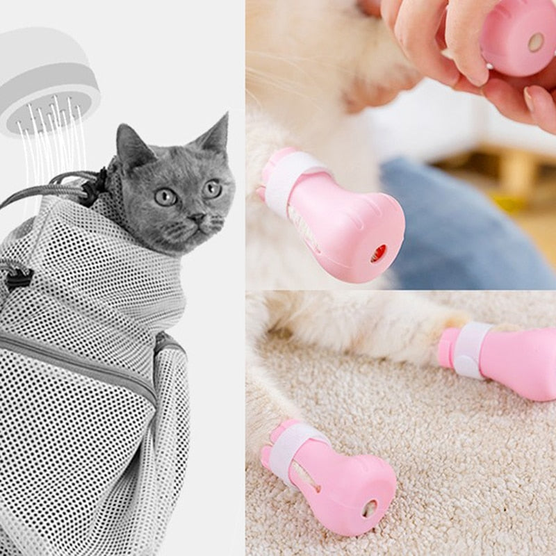 Anti-biting Bath Washing Cat Claw Cover Cut Nails Foot Cover Pet Paw Protector for Anti-Scratch Cat Shoes Boots Adjustable