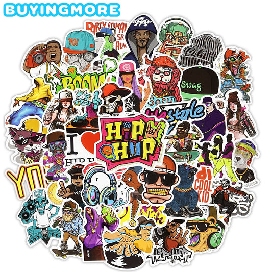 50 PCS Hip Hop Sticker Cool DJ Rap Graffiti Rock Vinyl Stickers for Adults DIY Bike Laptop Skateboard Stickers Decals Waterproof.