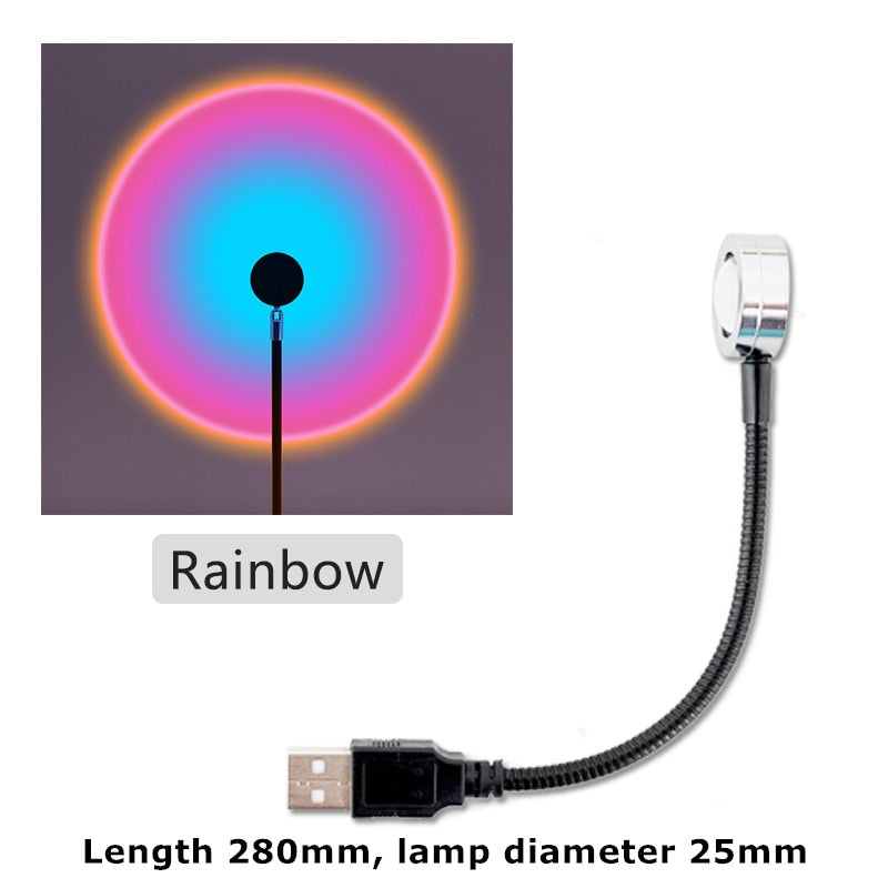 Night Lights Sunset Rainbow Projector Usb Bedside Table Lamp Valentines Day Gift Lamps Bedroom Bar Coffee LED Atmosphere Light.