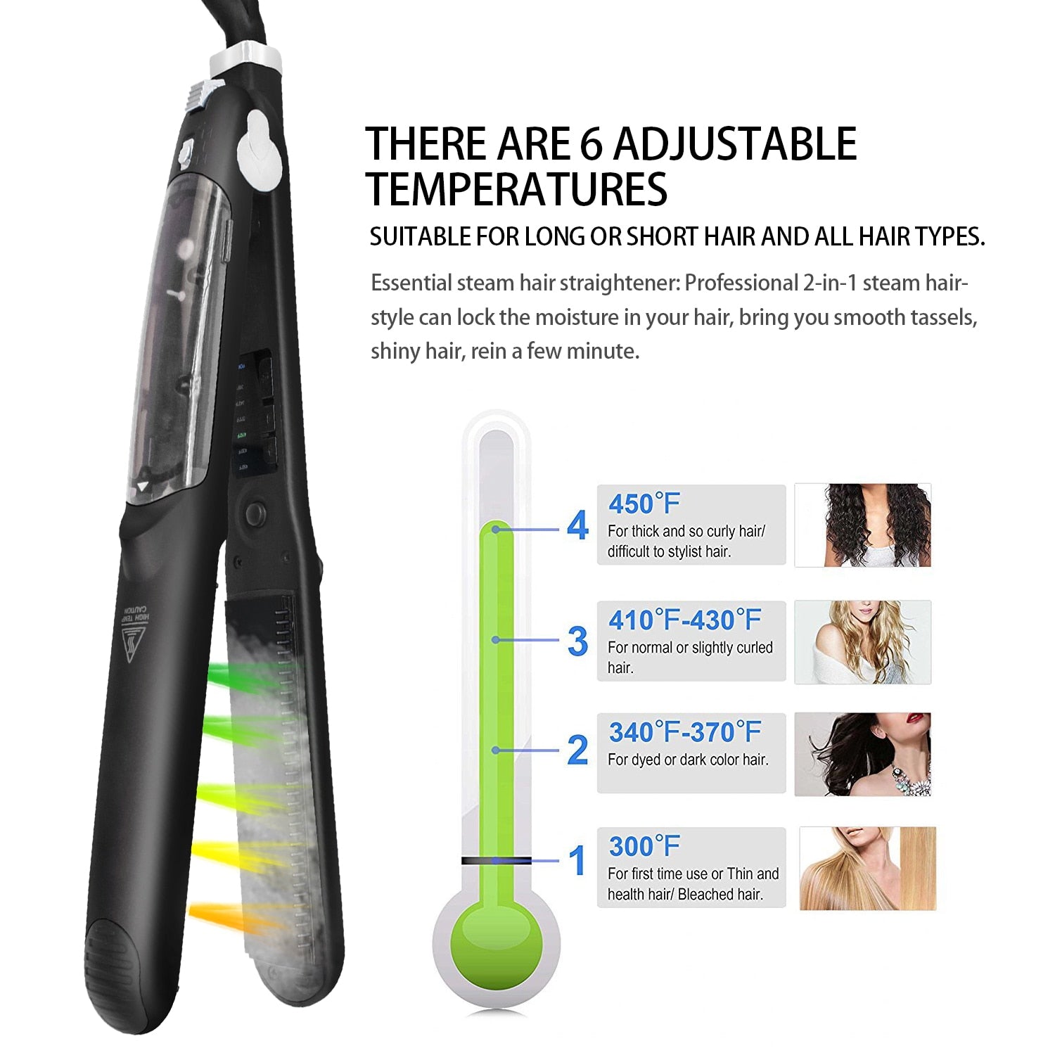 Hair Straightener Steam Flat Iron Professional Hair Care Tools Straightening Iron Brush Beauty Devices for Hairstyling Hot Comb.