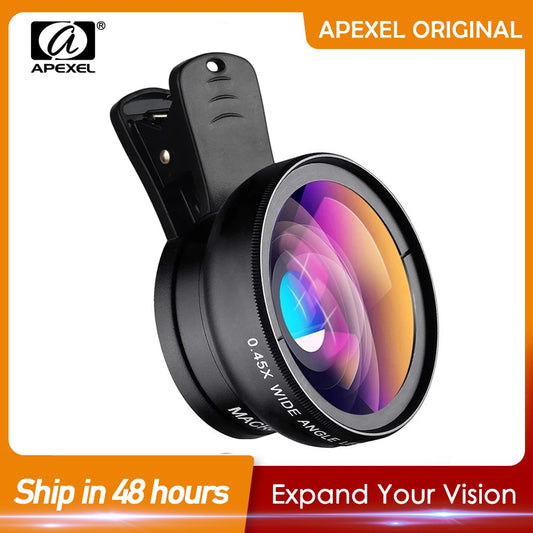 APEXEL 2 in 1 HD Camera Lens 0.45x Super Wide Angle&amp;12.5x Macro Mobile Lens phone lens For iPhone 11 Xiaomi Samsung.