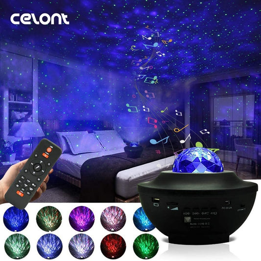 LED Star Ocean Wave Projector Night Light Galaxy Starry Sky Projector Night Lamp With Music Bluetooth Speaker For Childrens.