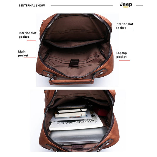JEEP BULUO  Men Leather Backpacks Travel Multi Male Mochila Military camouflage style Men 15.6&quot; Laptop School Bag College style