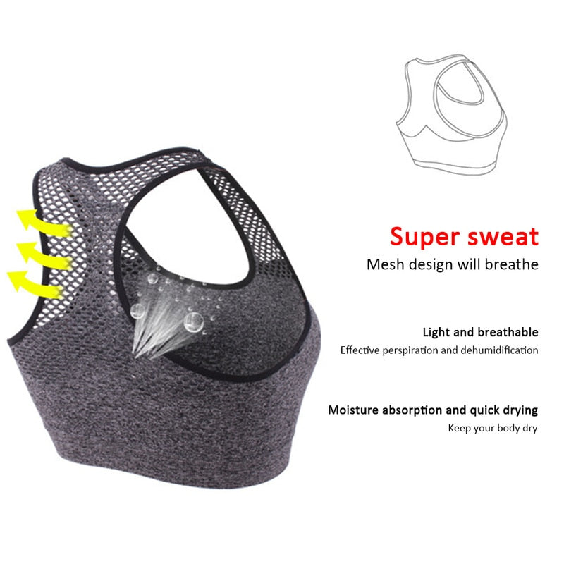 Sports Bra Women Yoga Running Workout Mesh Breathable Medium Supports Fitness Activity Bras Quick-Dry Compression Women Bras