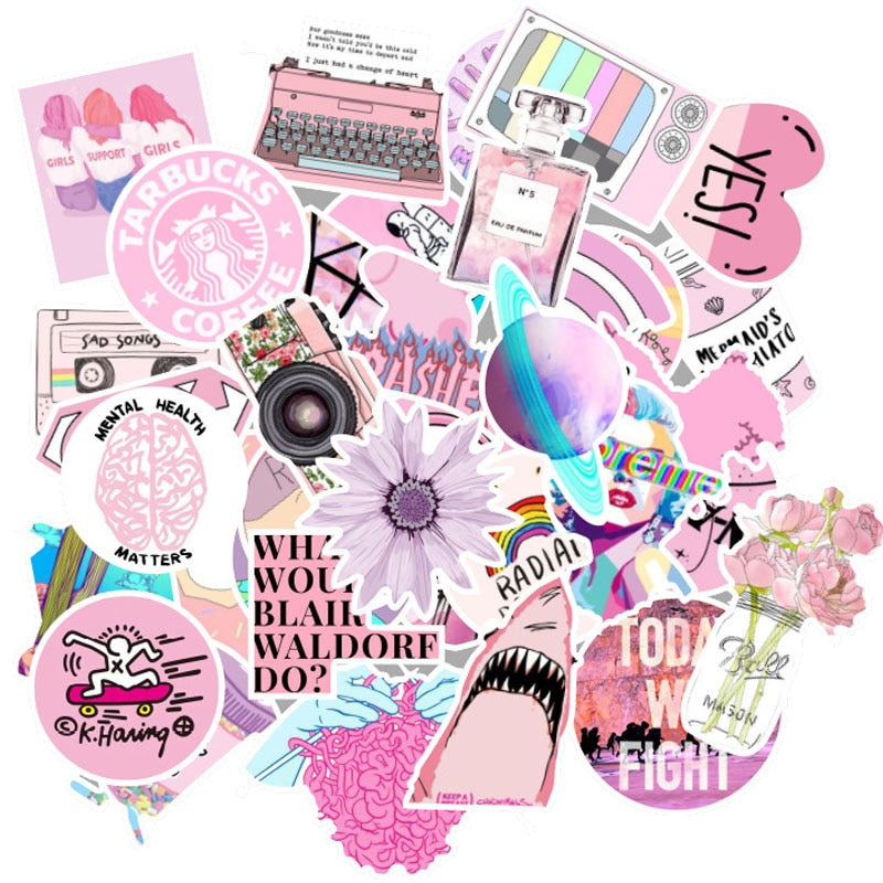 50PCS Cool Summer Vsco Stickers Pack Pink Girl Anime Stiker For Children On The Laptop Fridge Phone Skateboard Suitcase Sticker.