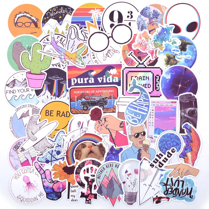 50PCS Cool Summer Vsco Stickers Pack Pink Girl Anime Stiker For Children On The Laptop Fridge Phone Skateboard Suitcase Sticker.