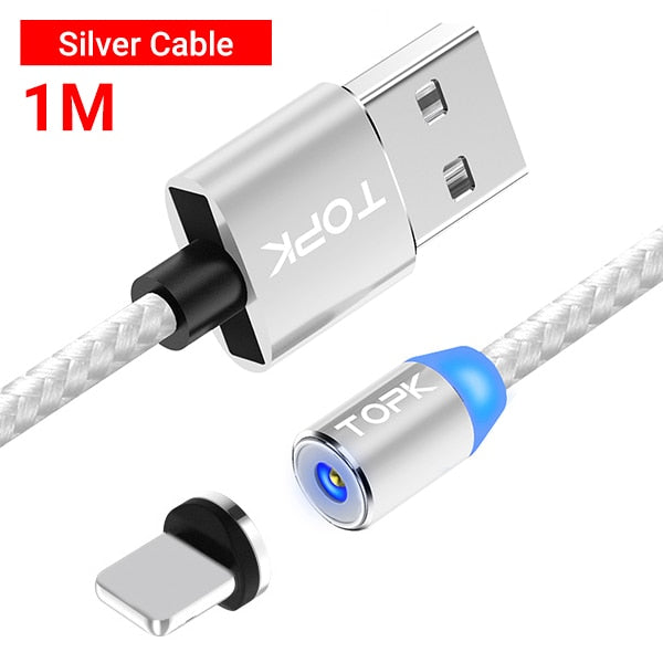 TOPK AM23 LED Magnetic Micro USB Type C Cable Data Mobile Phone Cables Charging Cord Fast Quick Charge Wire for iPhone Charger