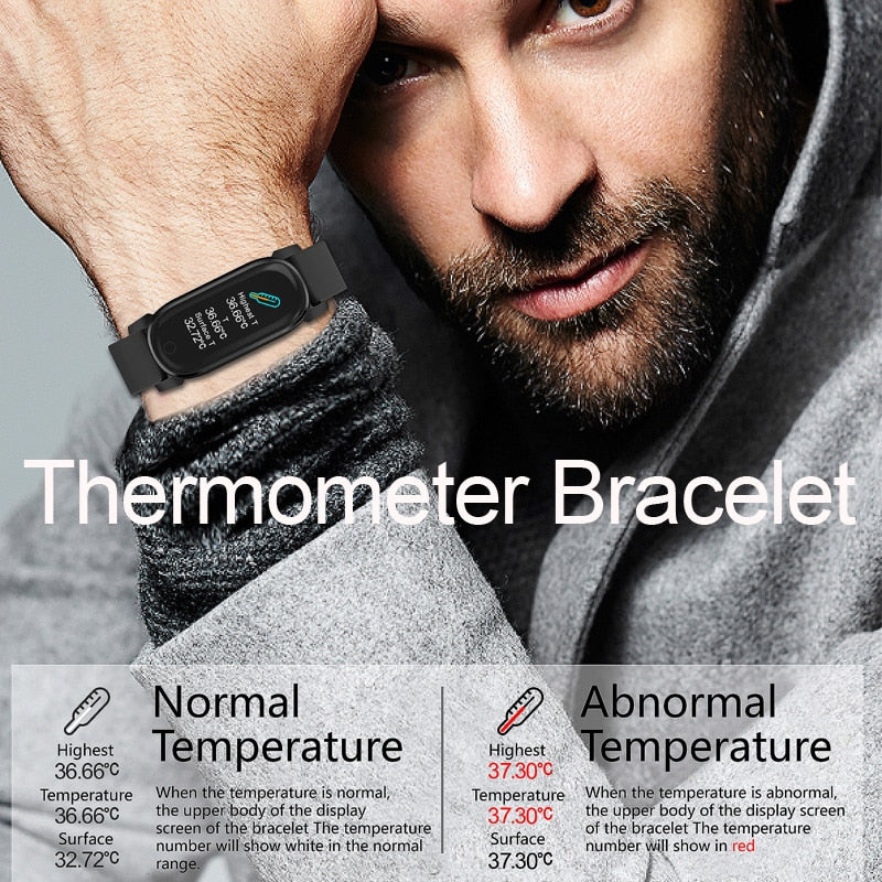Smart Bracelet YD8 Temperature Measurement Thermometer Band Men Women Heart Rate Sleep Fitness Tracker Clock Sport Smartwatch