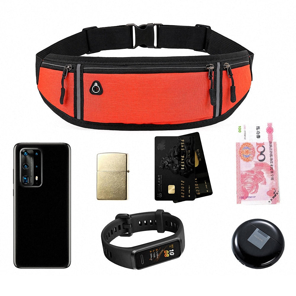 Sports Waist Bag Reflective Strip Fitness Mobile Phone Bag Pocket Waterproof Invisible Running Belt Bag Outdoor Fitness Bag