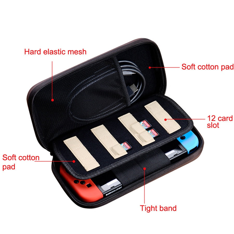 For Nintendo Switch/ Switch OLED Console Storage Bag Game Theme for Zelda Shekah Slate Waterproof Hard Case with 12 Card Slots.