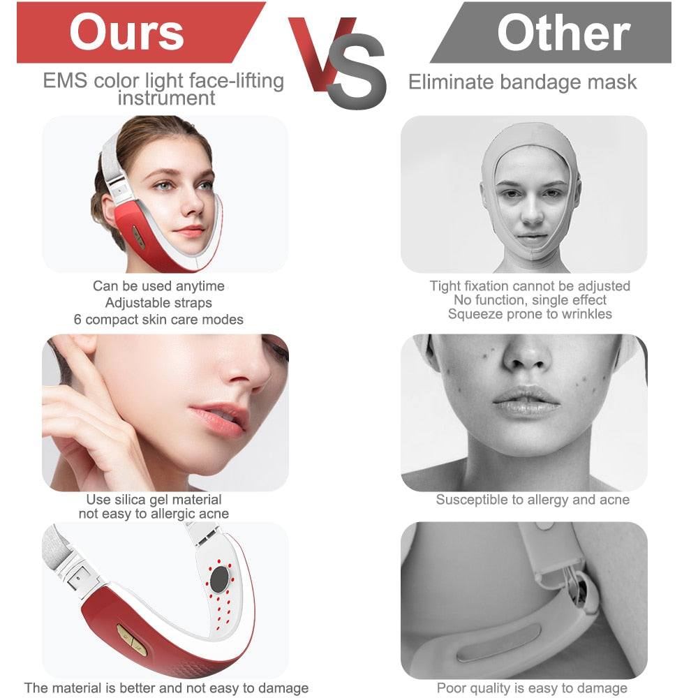 AmazeFan EMS Facial Lifting Device Double Chin Remove Chin Face Firming LED Photon Therapy Cheek Lift Up Belt Beauty Device.