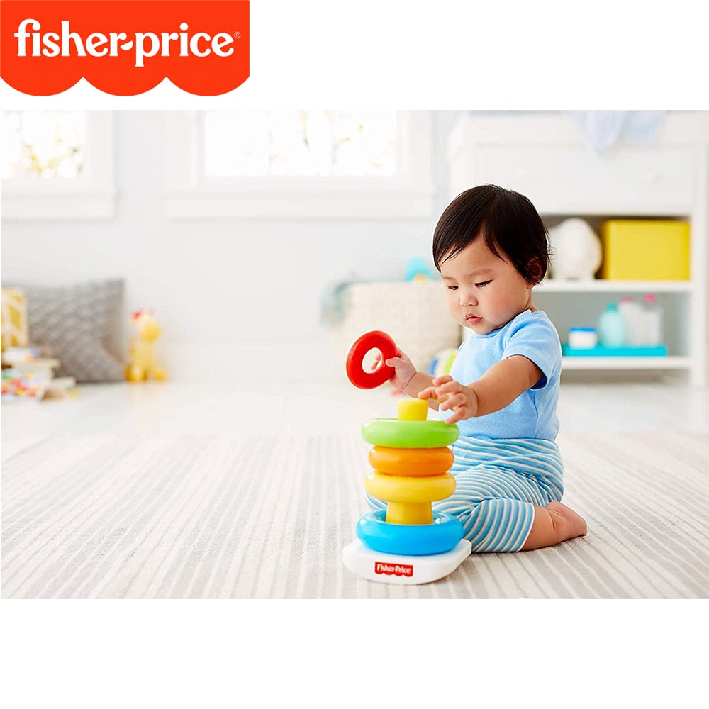 Original Fisher Price Brand Brilliant Basics Rock-a-Stack Learning And Education Kid Toys Baby Building N8248 Colorful PlaySet