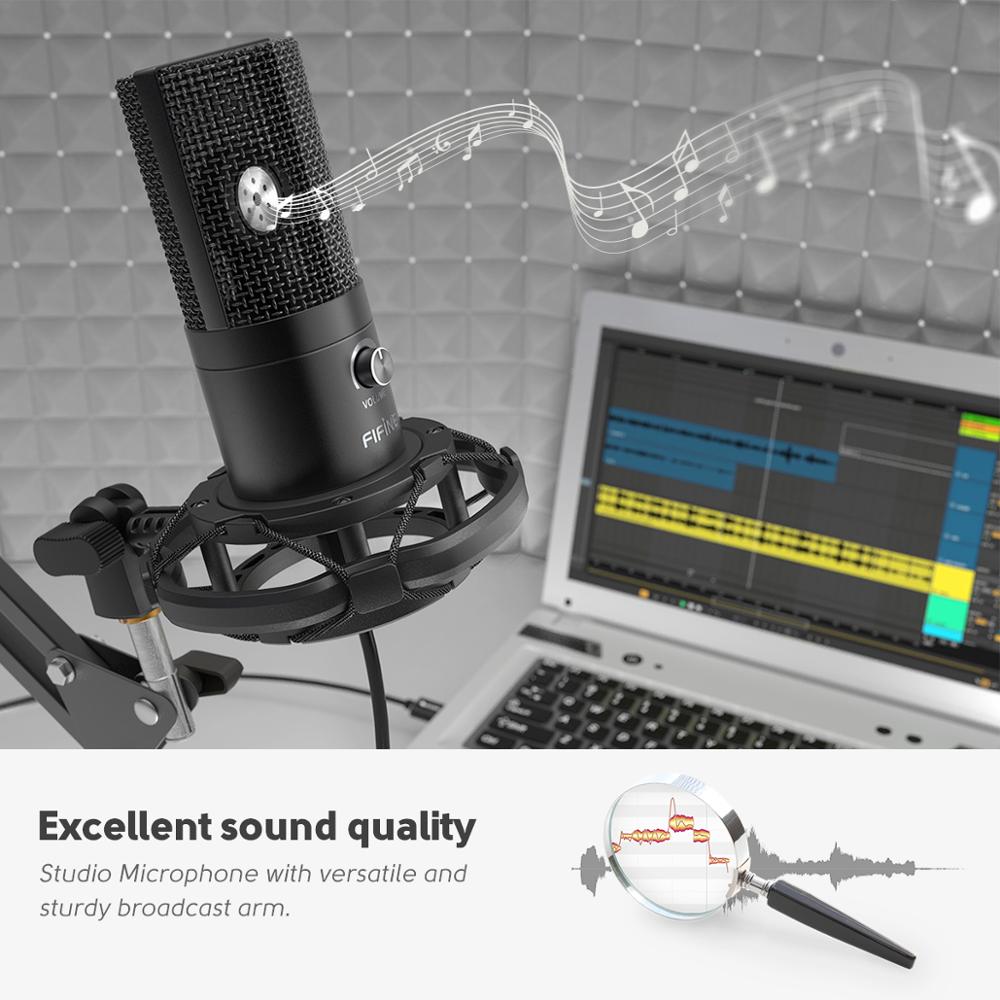 FIFINE Studio Condenser USB Computer Microphone Kit With Adjustable Scissor Arm Stand Shock Mount for YouTube Voice Overs-T669.