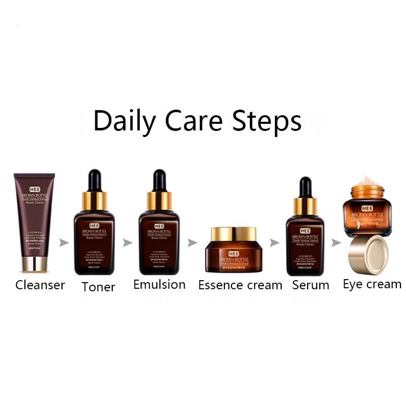 Skin Care Set Brown Bottle Face Toner Essence Eyes Care Cream Facial Lotion Anti-Aging Retinol Cleanser korean Cosmetics Kit Q