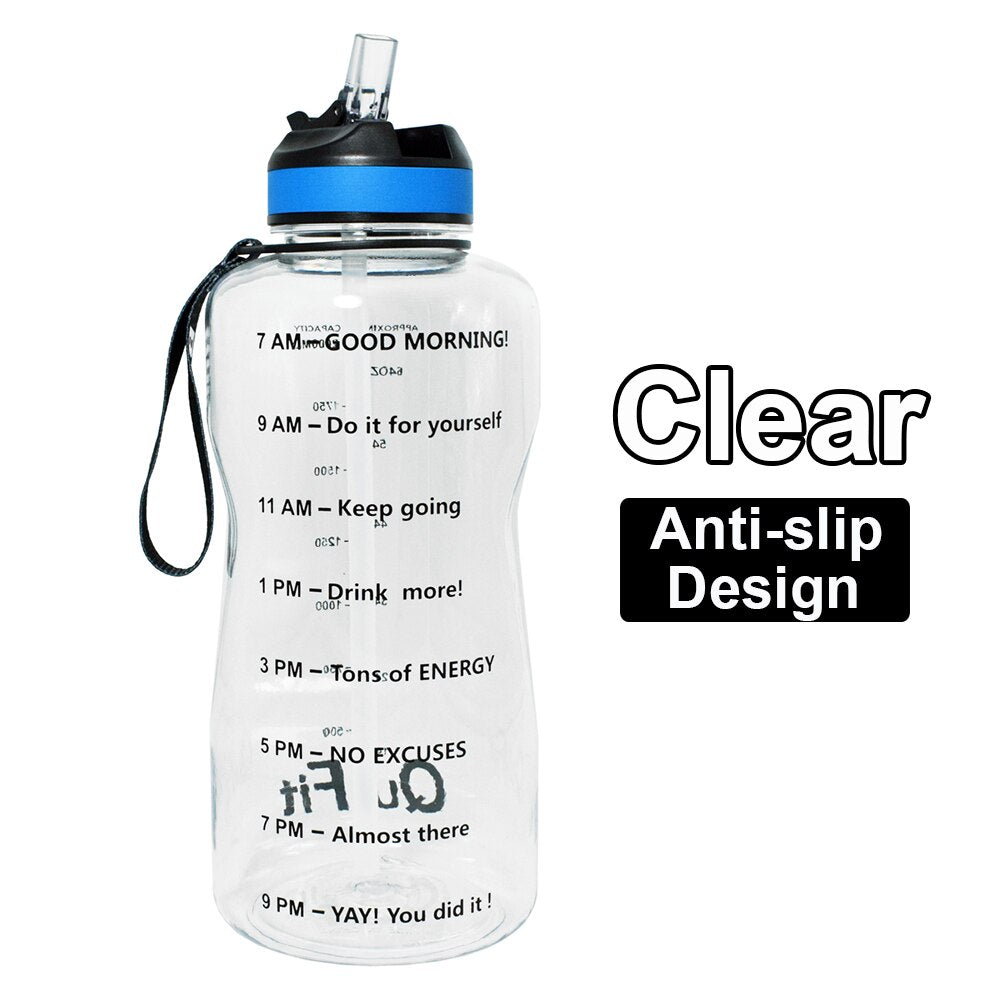 QuiFit 2L 1.3L 64OZ 43oz Tritan Water Bottle With Straw &amp; Time Markings BPA Free Portable Protein Shaker Sports GYM Drinking Jug