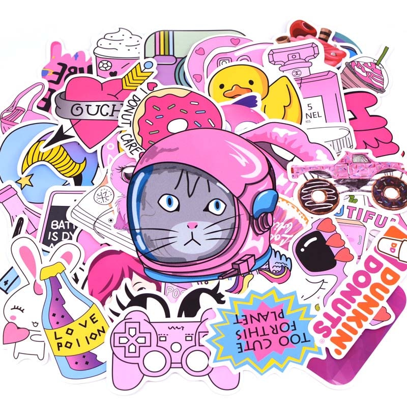 50PCS Cool Summer Vsco Stickers Pack Pink Girl Anime Stiker For Children On The Laptop Fridge Phone Skateboard Suitcase Sticker.