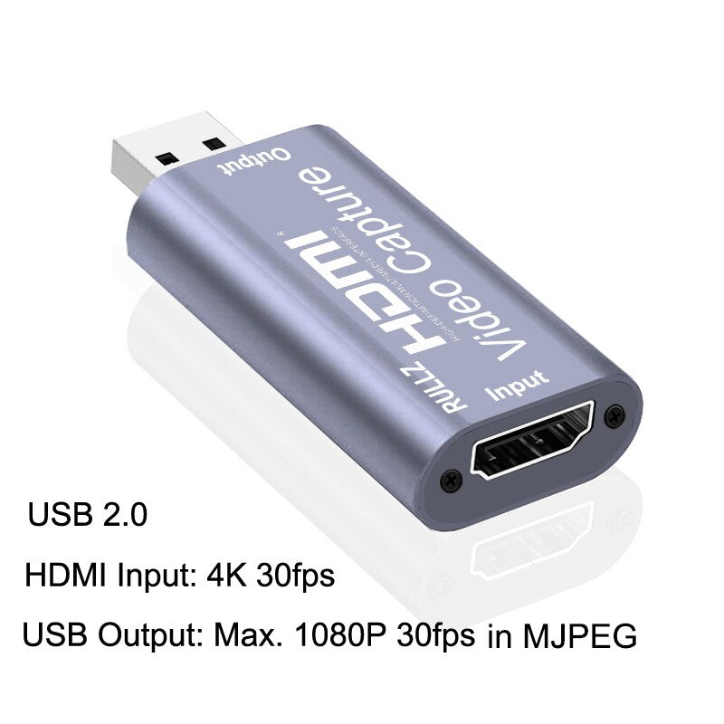 4K Graphics Capture Card HDMI To USB 2.0 3.0 Video Recording Box fr PS4 PC Phone Game Live Streaming Plate Camera Video Recorder.