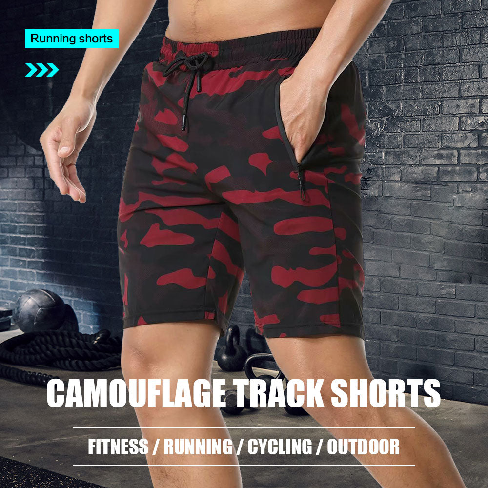 Men&#39;s Shorts Fitness Shorts Running Sports Men&#39;s Fitness Shorts Camouflage Zipper Pocket Sports Shorts