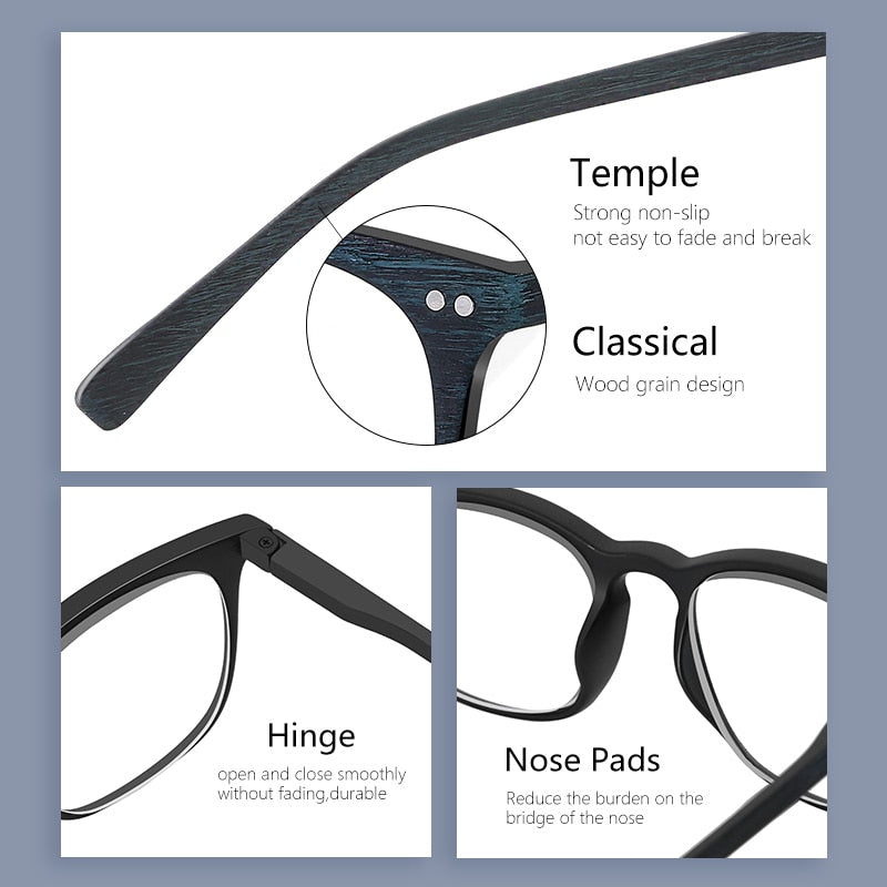 ZENOTTIC Anti Blue Light Reading Glasses Frames Men Wooden Design Square Optical Reader Computer Eyeglasses Hyperopia Eyewear