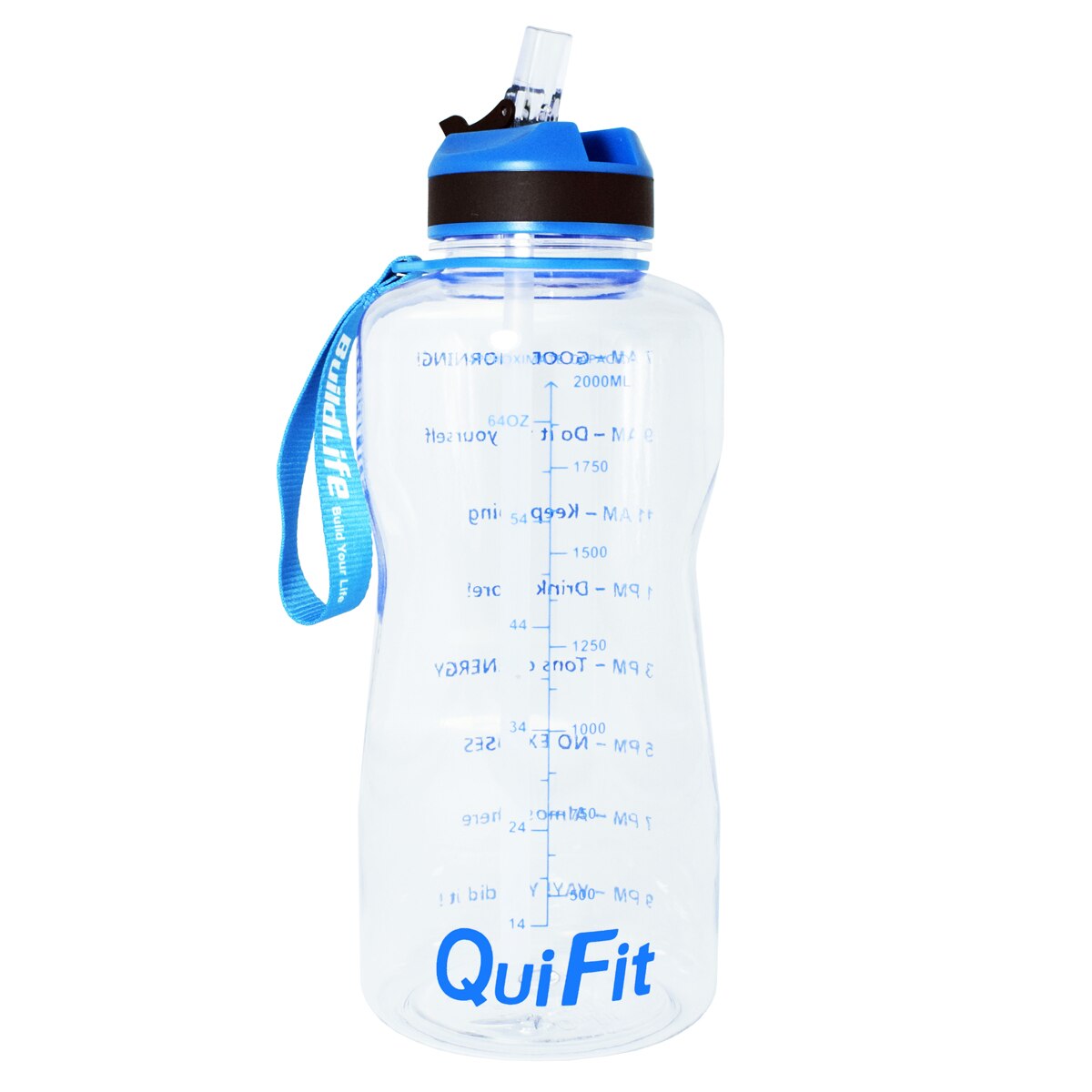 QuiFit 2L 1.3L 64OZ 43oz Tritan Water Bottle With Straw &amp; Time Markings BPA Free Portable Protein Shaker Sports GYM Drinking Jug