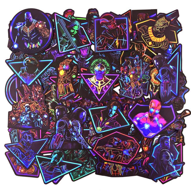 Neon Super Avengers Marvel Sticker Skateboard Motorcycle Luggage Stickers For Laptop Set Pvc Waterproof Superhero pegatinas.