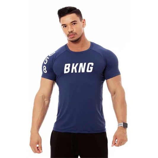 New Mens Gyms Fitness Bodybuilding Sporting T-shirt Muscle Man Casual Printed T shirts Male Workout Breathable elastic Tees Tops