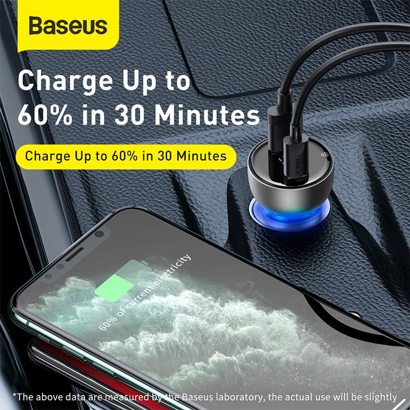 Baseus 65W Car Charger Cigarette Lighter Support Laptop QC4.0 PD 3.0 Fast Charging For iPhone 12 11 Pro Max iPad Samsung MacBook.