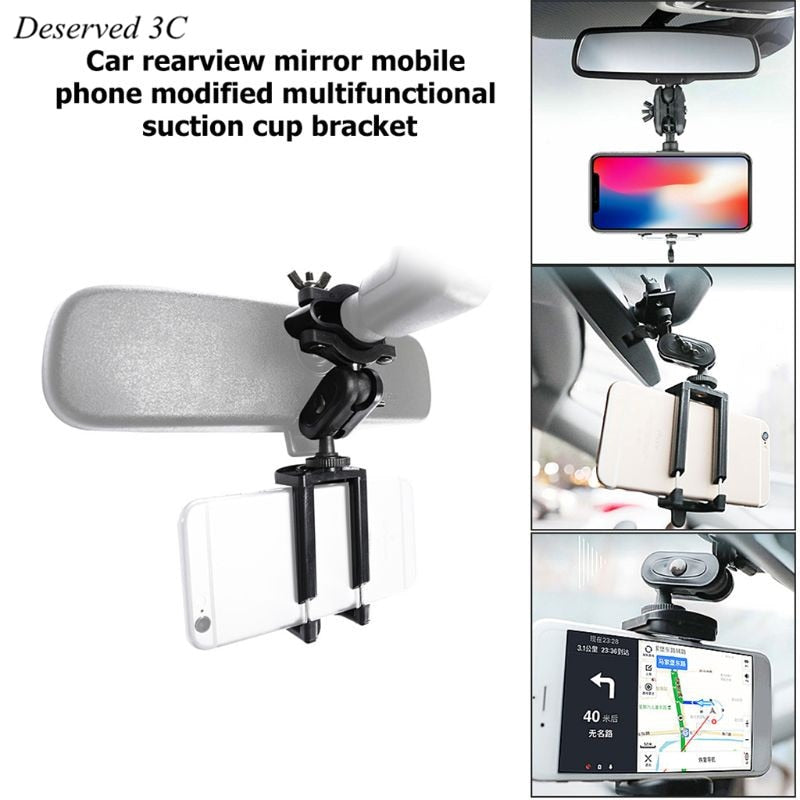 Car Phone Holder Adjustable Rear View Mirror Mount Stand for Mobile Phone GPS.