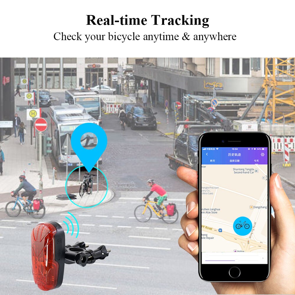 Bicycle GPS Tracker TK906 Bike Lamp GPS Tracker Long Standby Waterproof SOS Over-speed Alarm Bike Locator Lifetime Free Platform.