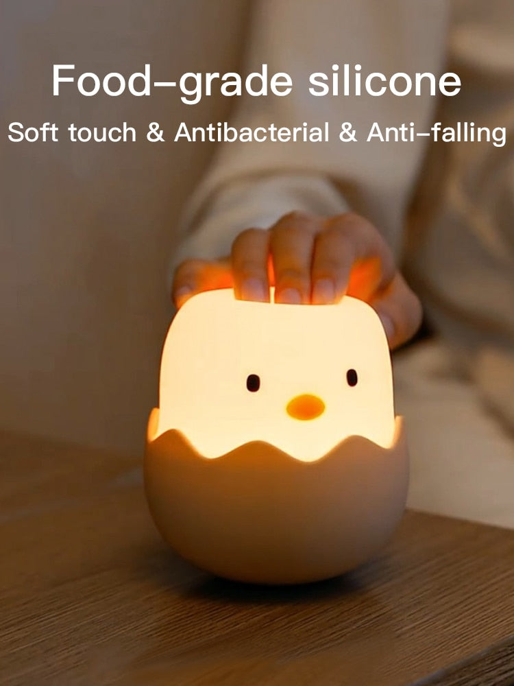 Led Children Night Light For Kids Soft Silicone USB Rechargeable Bedroom Decor Gift Animal Chick Touch Night Lamp MOONSHADOW.