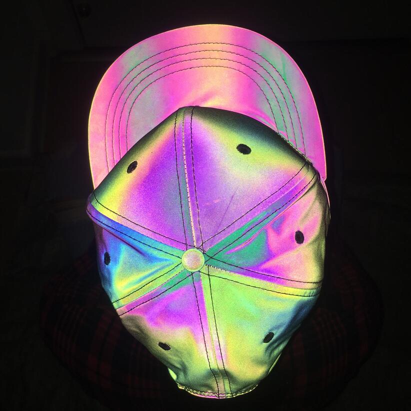 Colorful Reflective Light Baseball Cap Adjustable Hip Hop Hats Snapback Women/Men Rainbow Night Reflective Club Hat Streetwear