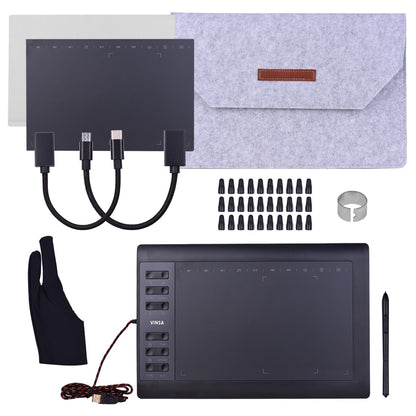 10x6" Professional Graphics Drawing Tablet 12 Express Keys 8192 Levels Battery-Free Stylus/8pcs Nibs/Pen Clip Support PC/Laptop