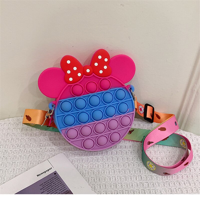 Pop It Minnie Toys Cute Color Bow Push Bubble Anti Stress Children Bags Women Antistress Popit Squishy Squeeze Toy Girls Gifts.