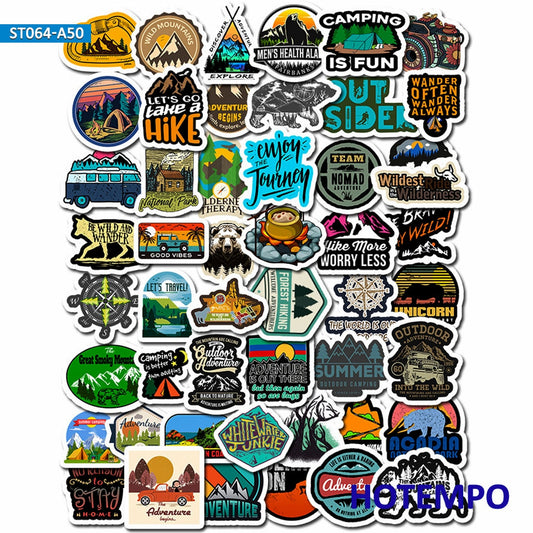 50pcs Outdoor Wild Camping Adventure Climbing Travel Landscape Waterproof Stickers for Phone Laptop Bike Motorcycle Car Sticker.