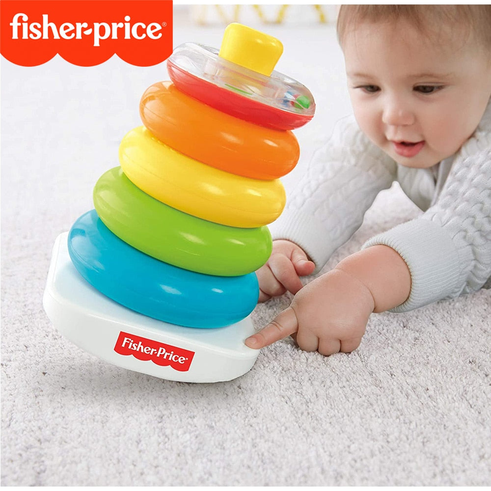 Original Fisher Price Brand Brilliant Basics Rock-a-Stack Learning And Education Kid Toys Baby Building N8248 Colorful PlaySet