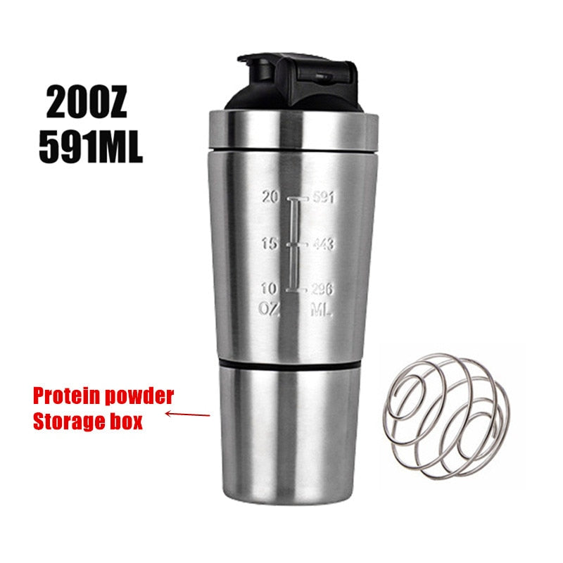 1000ML Big Volume Portable Stainless Steel Shaker With Shake Ball GYM Nutrition Protein Powder Water Bottles