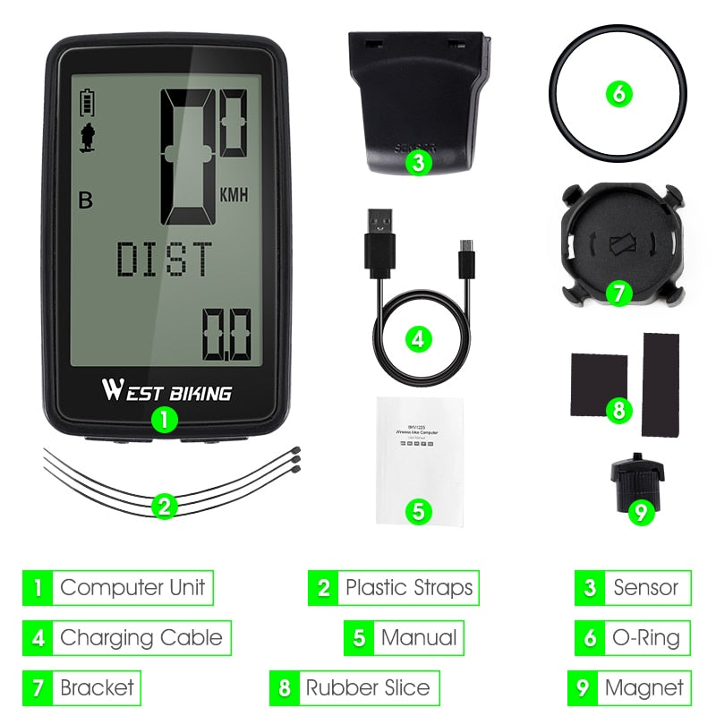 WEST BIKING USB Rechargeable Kilometer Bicycle Computer Speedometer Gps Cyclocomputer Power Meter Cycling Odometer 5 Languages.