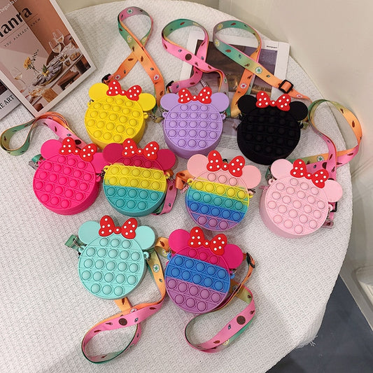 Pop It Minnie Toys Cute Color Bow Push Bubble Anti Stress Children Bags Women Antistress Popit Squishy Squeeze Toy Girls Gifts.